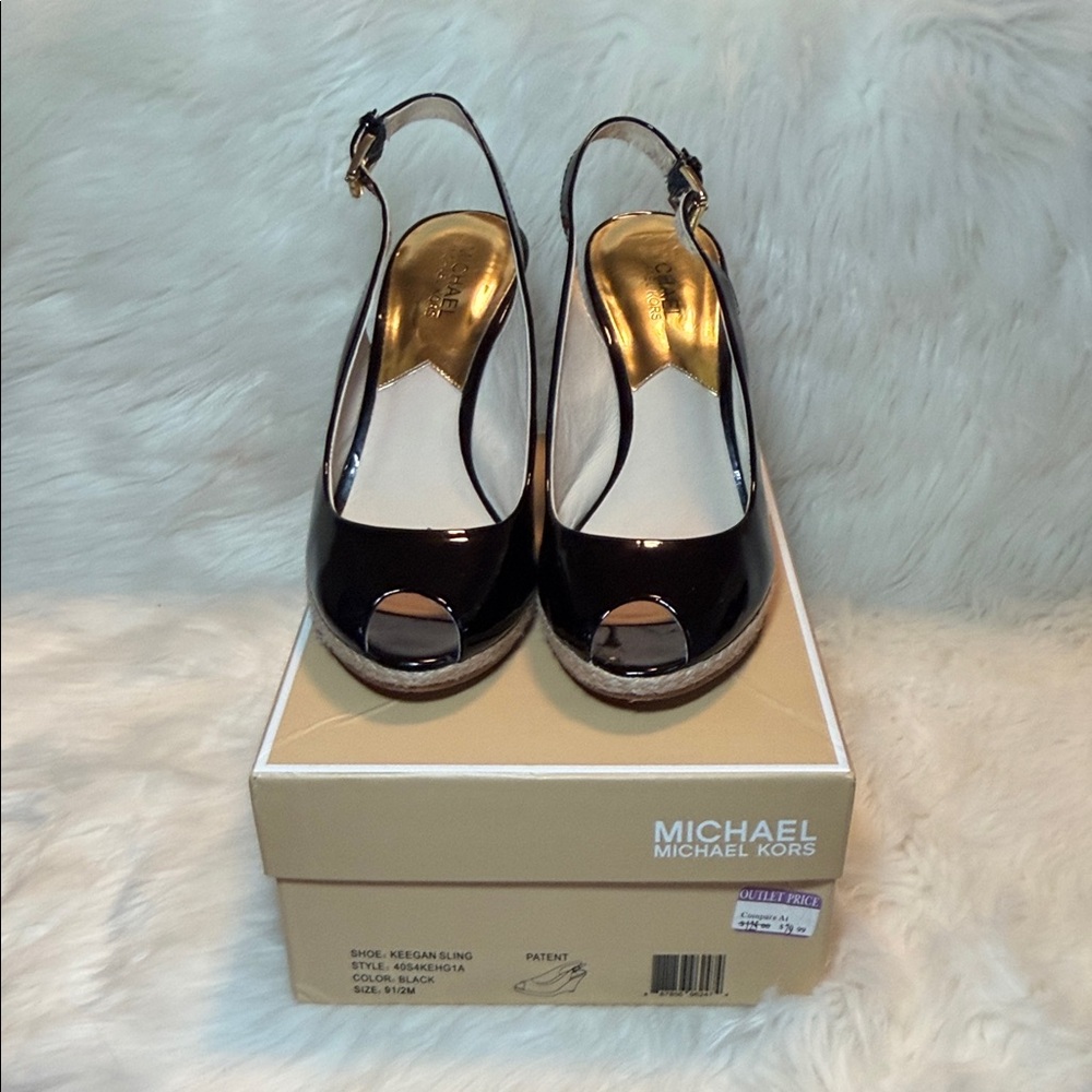 Michael Kors Black Patent Keegan Slingback Heels size 9.5